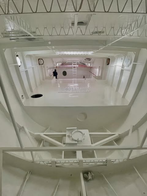 The freshly painted interior of the Heraclitus.