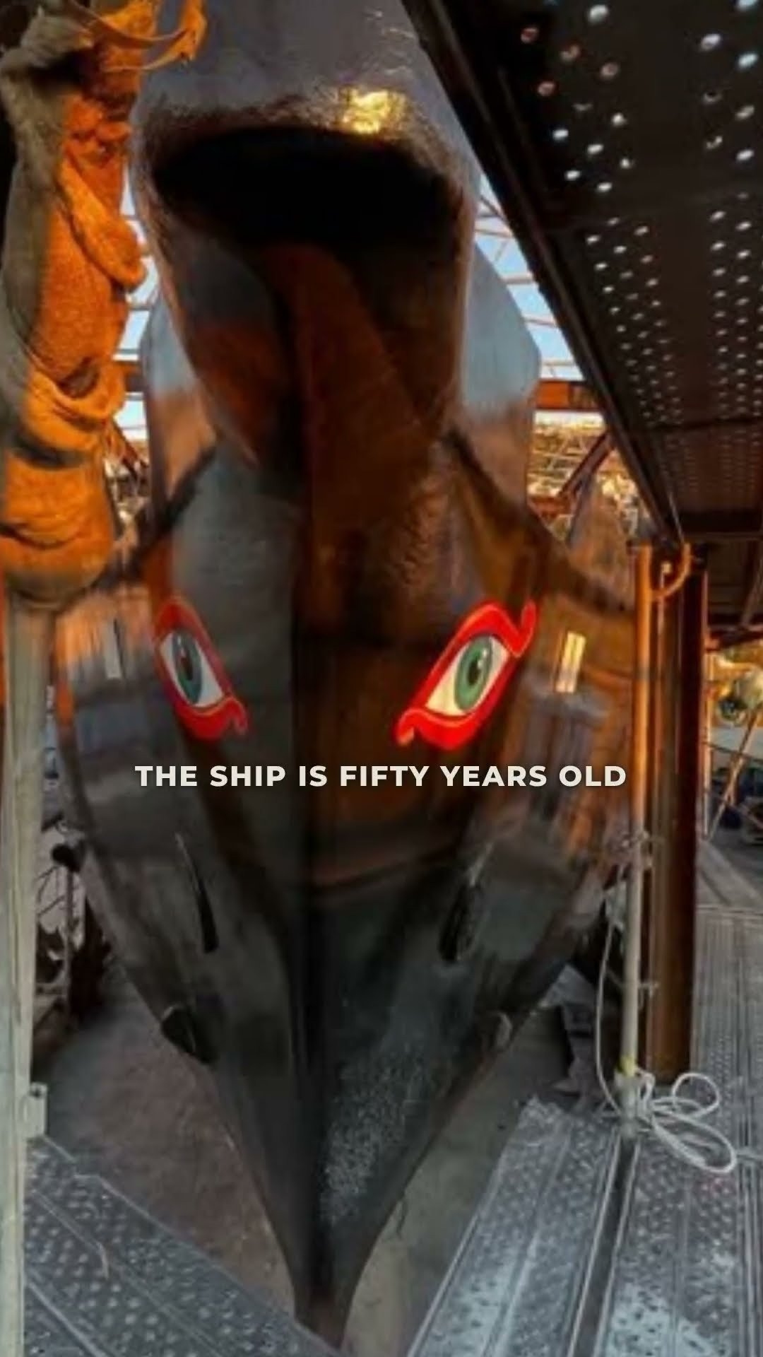 Still from episode 14, This Does Not Exist Yet — the ship&rsquo;s painted eye on the bow